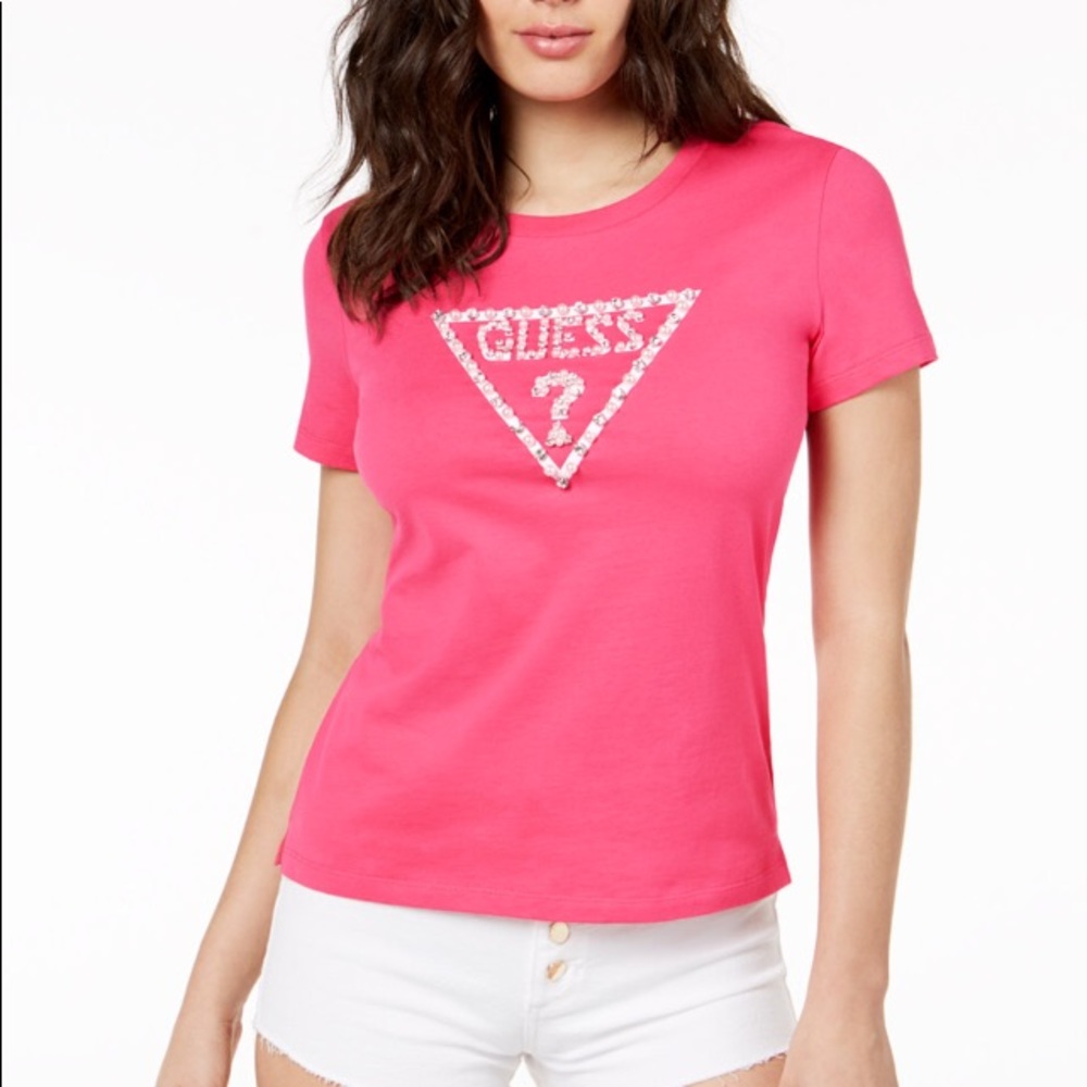 Guess Cotton Embellished Bling Logo T-Shirt